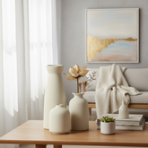 CEMABT Beige Ceramic vase Set-3 Small Flower vases for Decor
