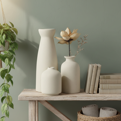 CEMABT Beige Ceramic vase Set-3 Small Flower vases for Decor