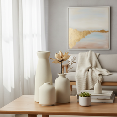 CEMABT Beige Ceramic vase Set-3 Small Flower vases for Decor